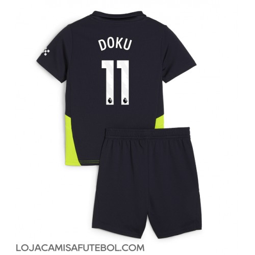 Camisa de Futebol Manchester City Jeremy Doku #11 Equipamento Secundário Infantil 2024-25 Manga Curta (+ Calças curtas)